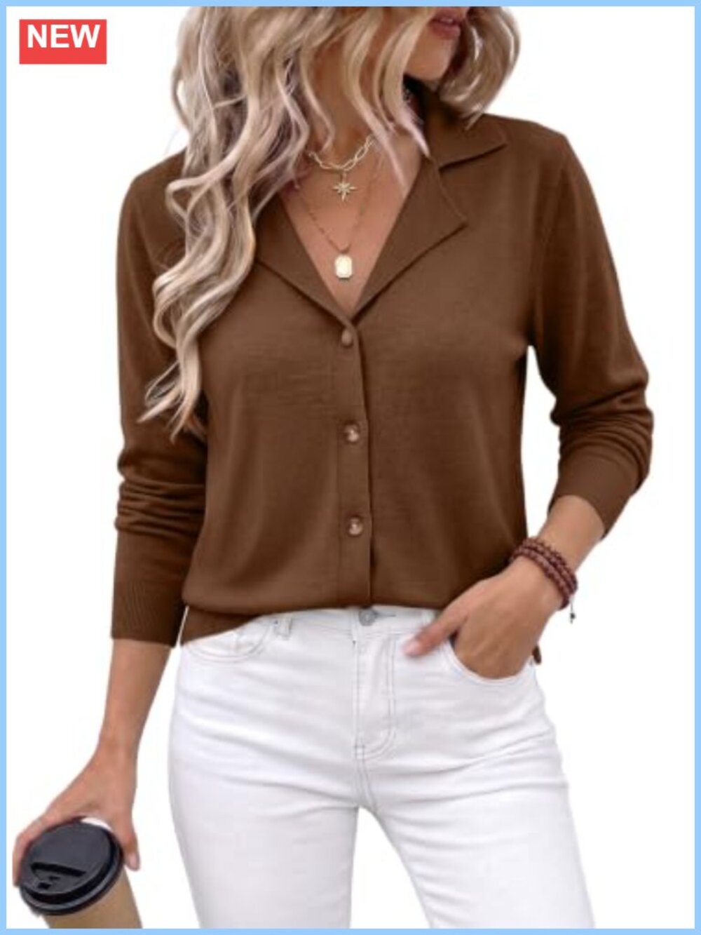 Wool Blend Knit Cardigan Button Front V Neck Long Sleeve Office Layer